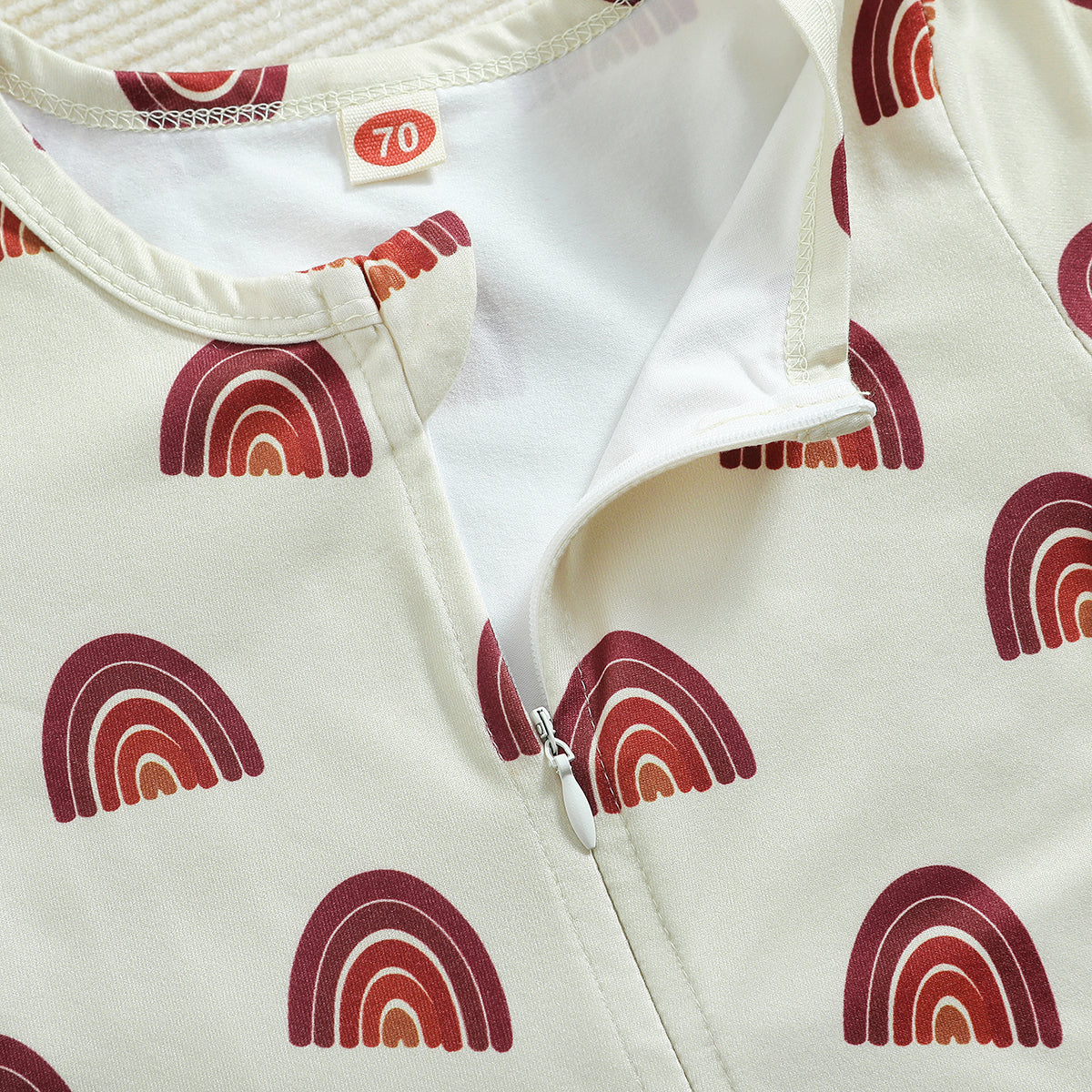 Infant Girls Off White Graphic Printed Cotton Rompers