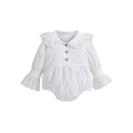 Infants Girls White Self Design Peter Pan Collar Schiffli Bodysuit