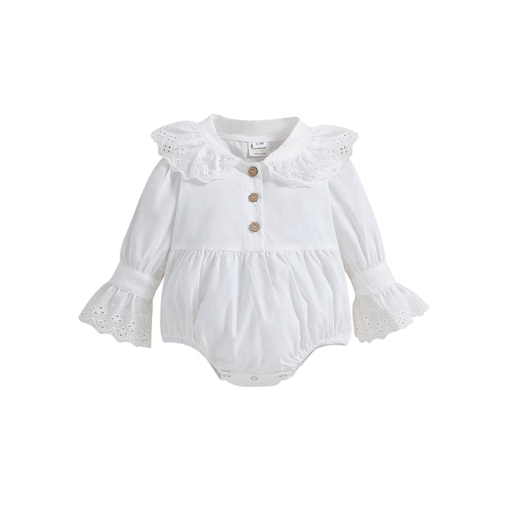Infants Girls White Self Design Peter Pan Collar Schiffli Bodysuit