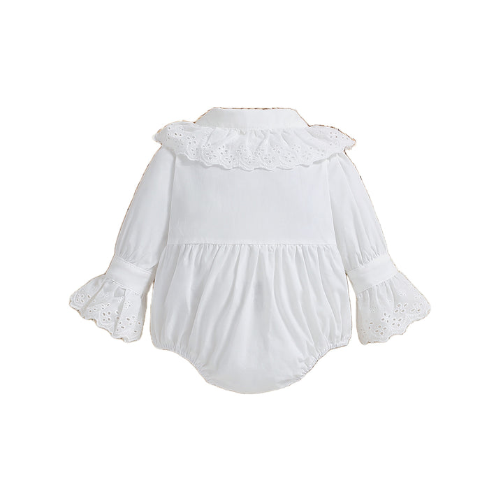 Infants Girls White Self Design Peter Pan Collar Schiffli Bodysuit