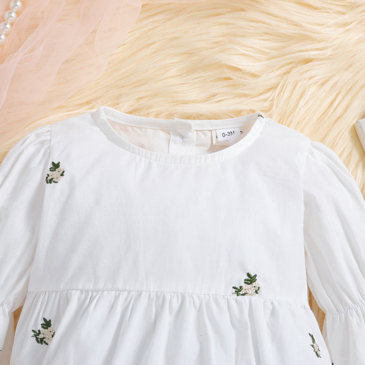 White Infant Girls Embroidered Cotton Romper