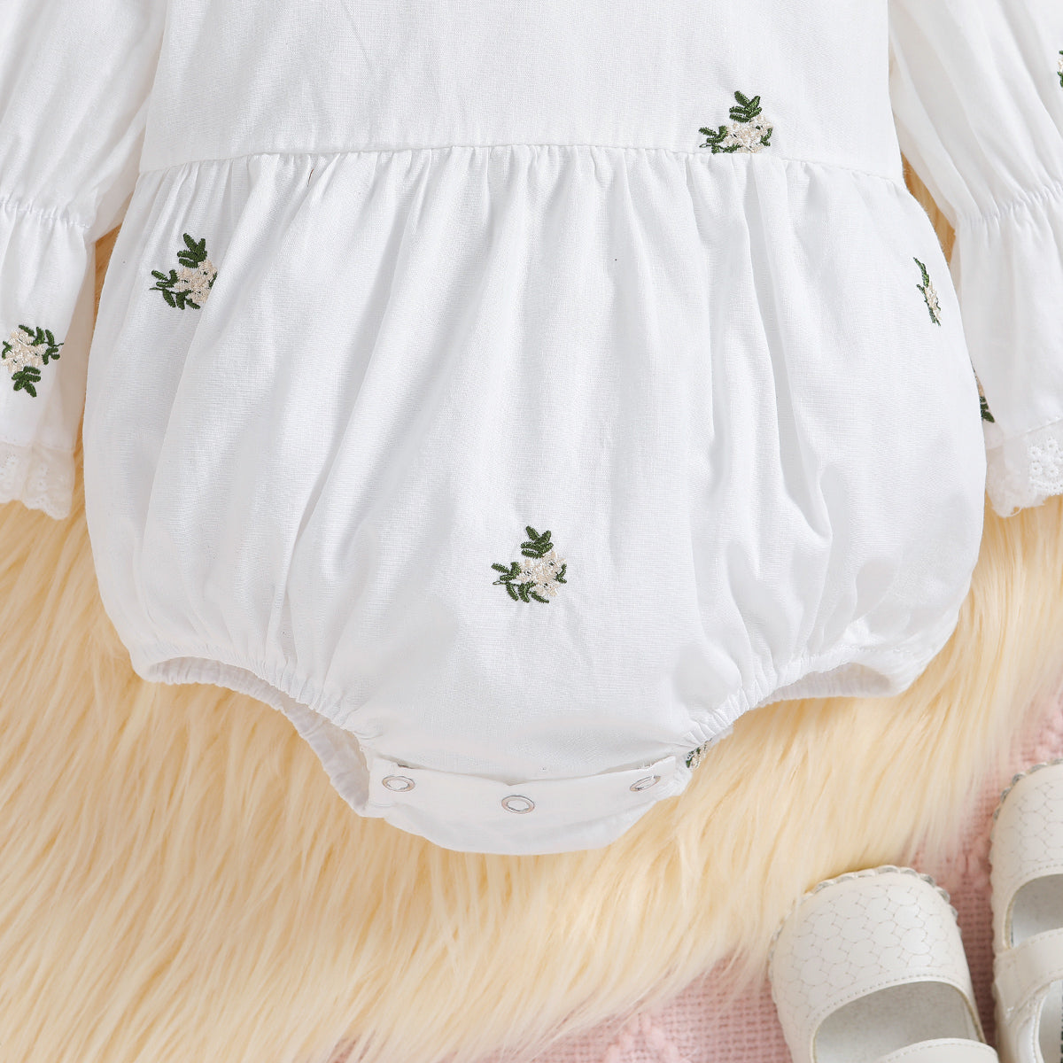 White Infant Girls Embroidered Cotton Romper