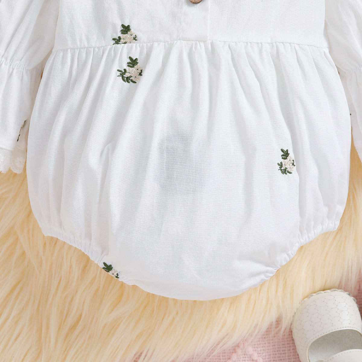 White Infant Girls Embroidered Cotton Romper