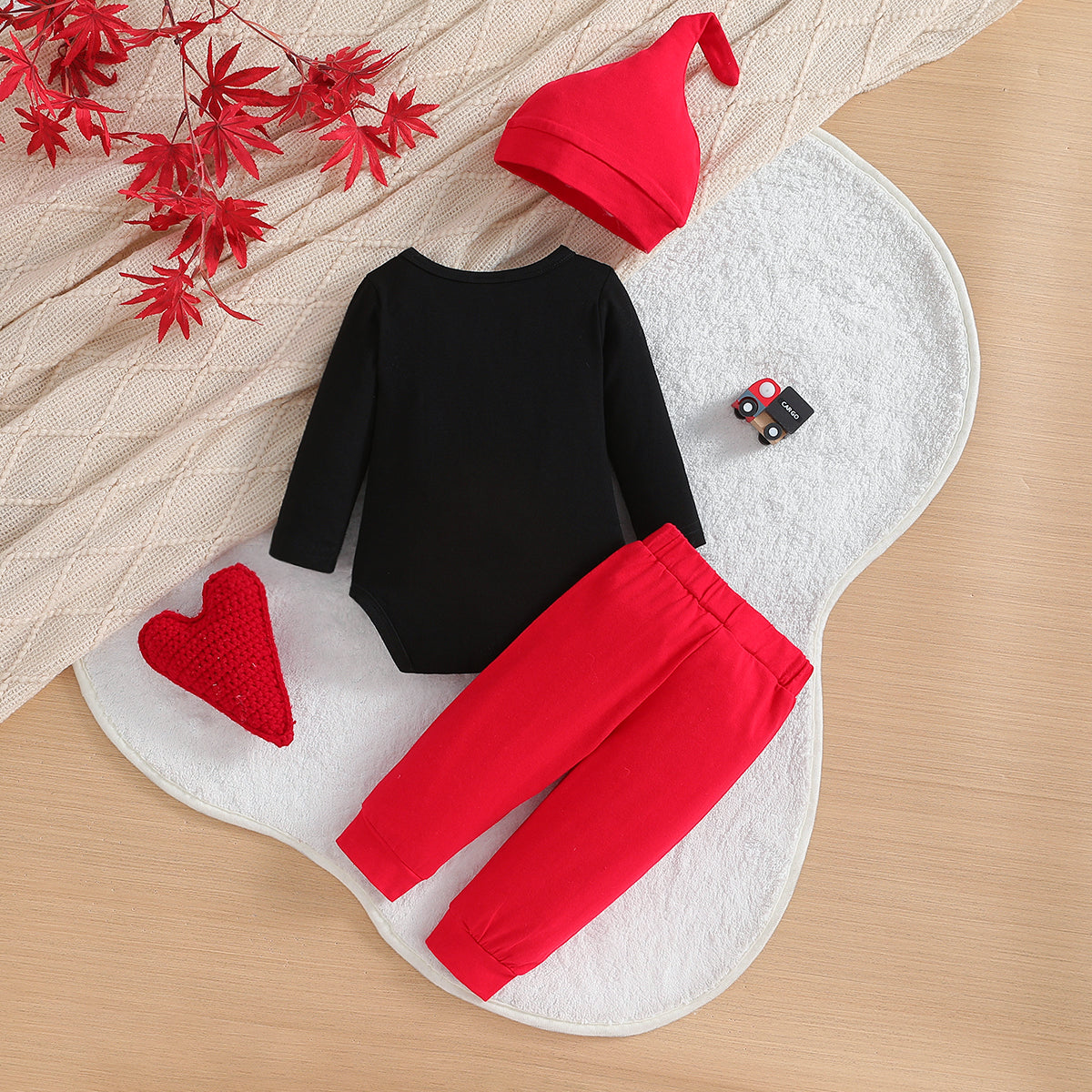Infant Girls Red Printed Leotard with Joggers