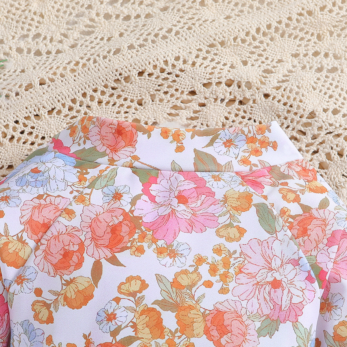 White Girls Floral Printed Zip-Up Bodysuit Swimwear
