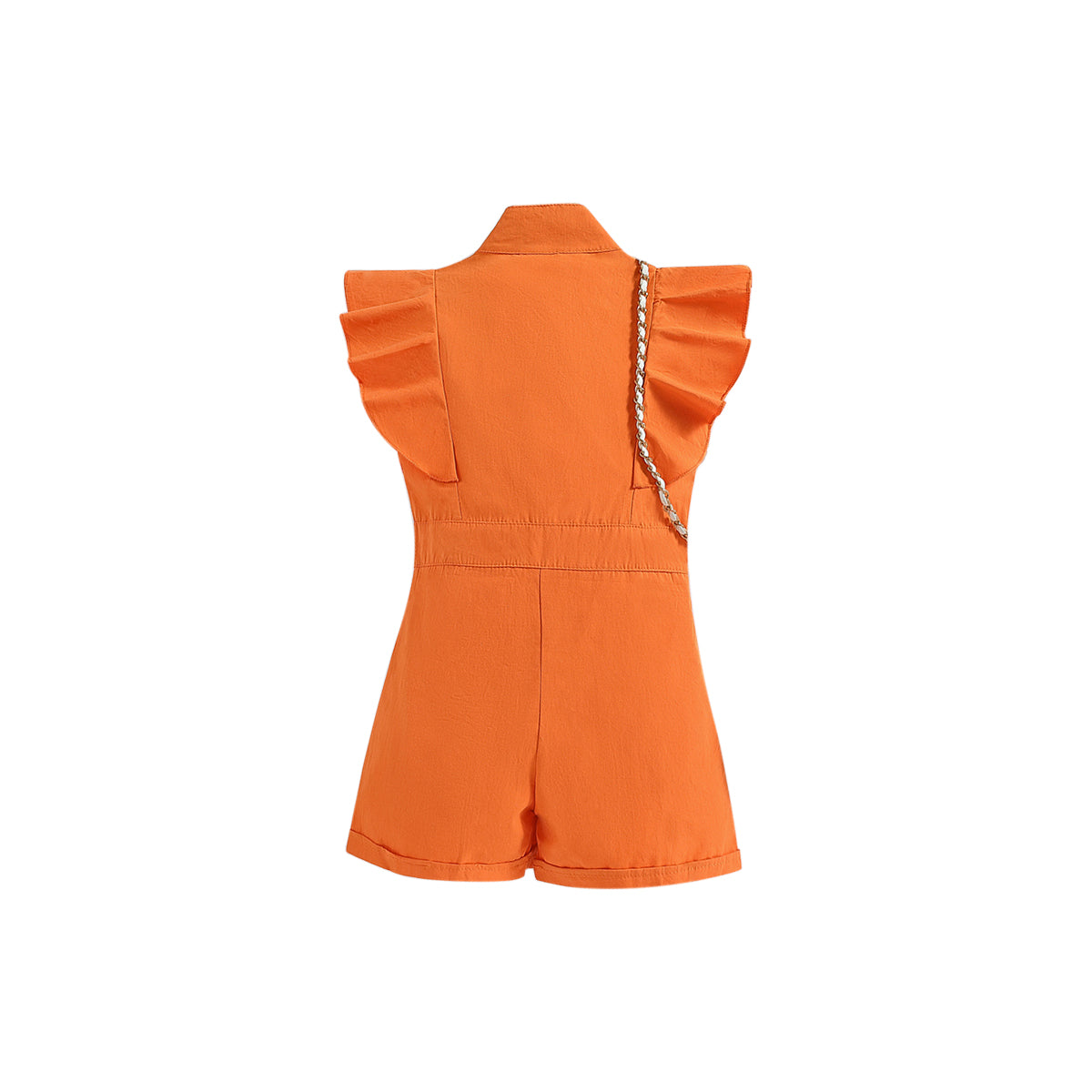 Girls Orange High Collar Ruffles Jumpsuit