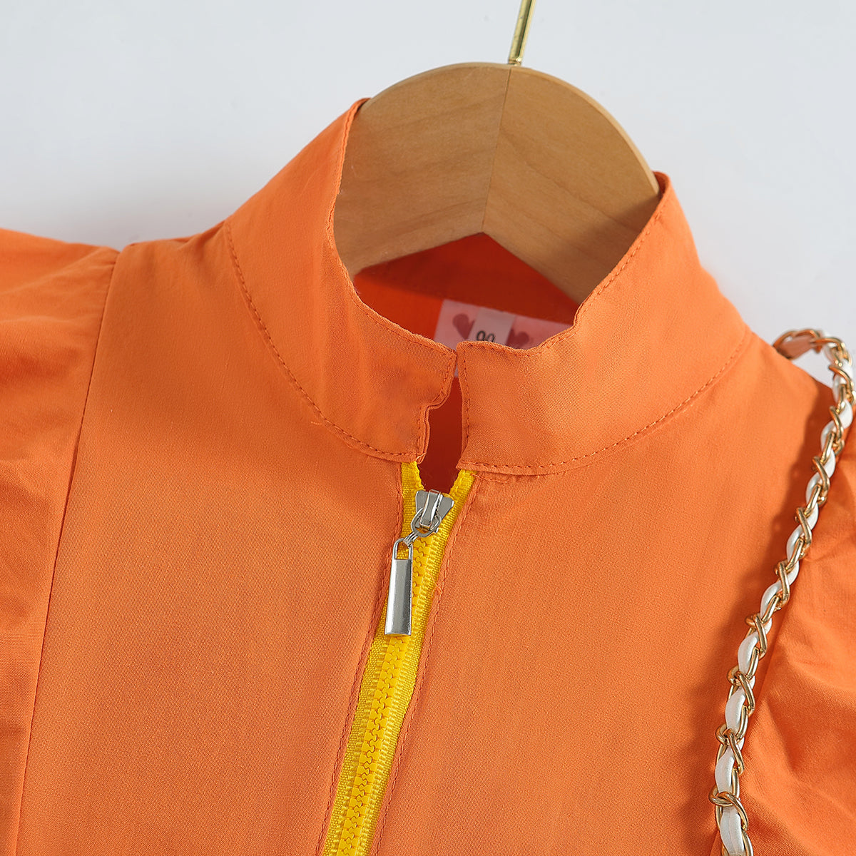Girls Orange High Collar Ruffles Jumpsuit