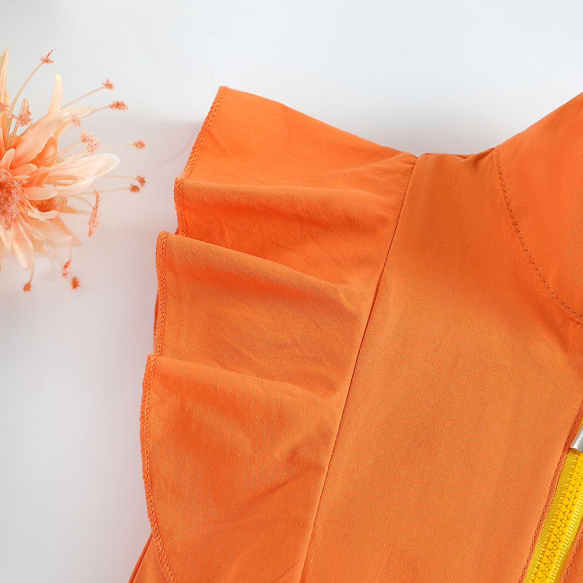 Girls Orange High Collar Ruffles Jumpsuit