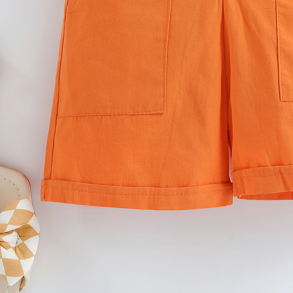 Girls Orange High Collar Ruffles Jumpsuit