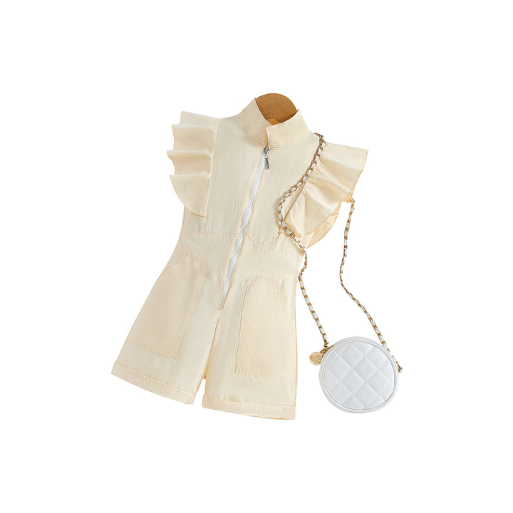Girls White with Ruffles Cotton Playsuit