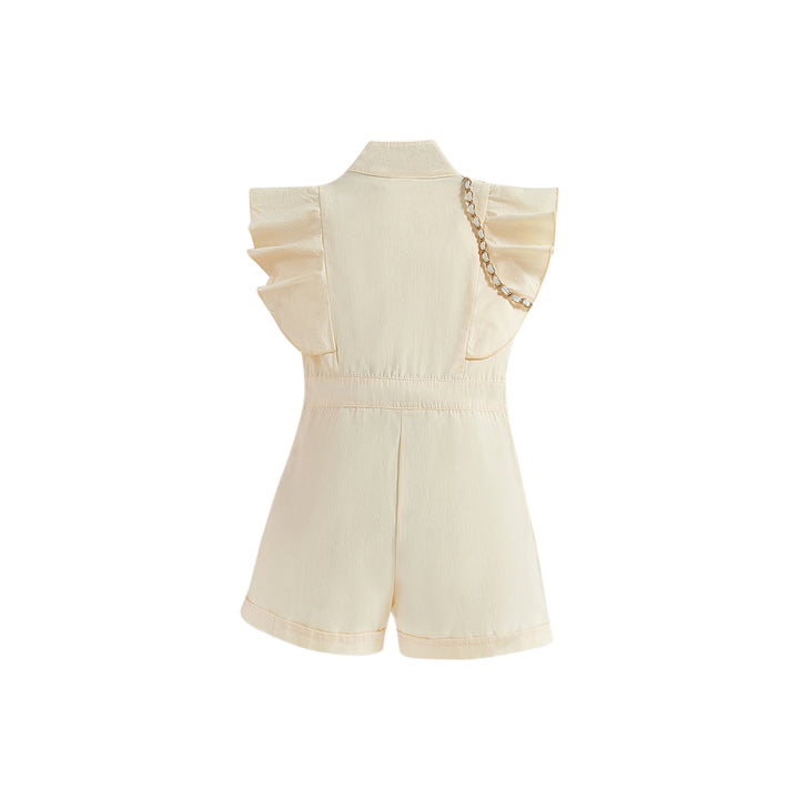 Girls White with Ruffles Cotton Playsuit