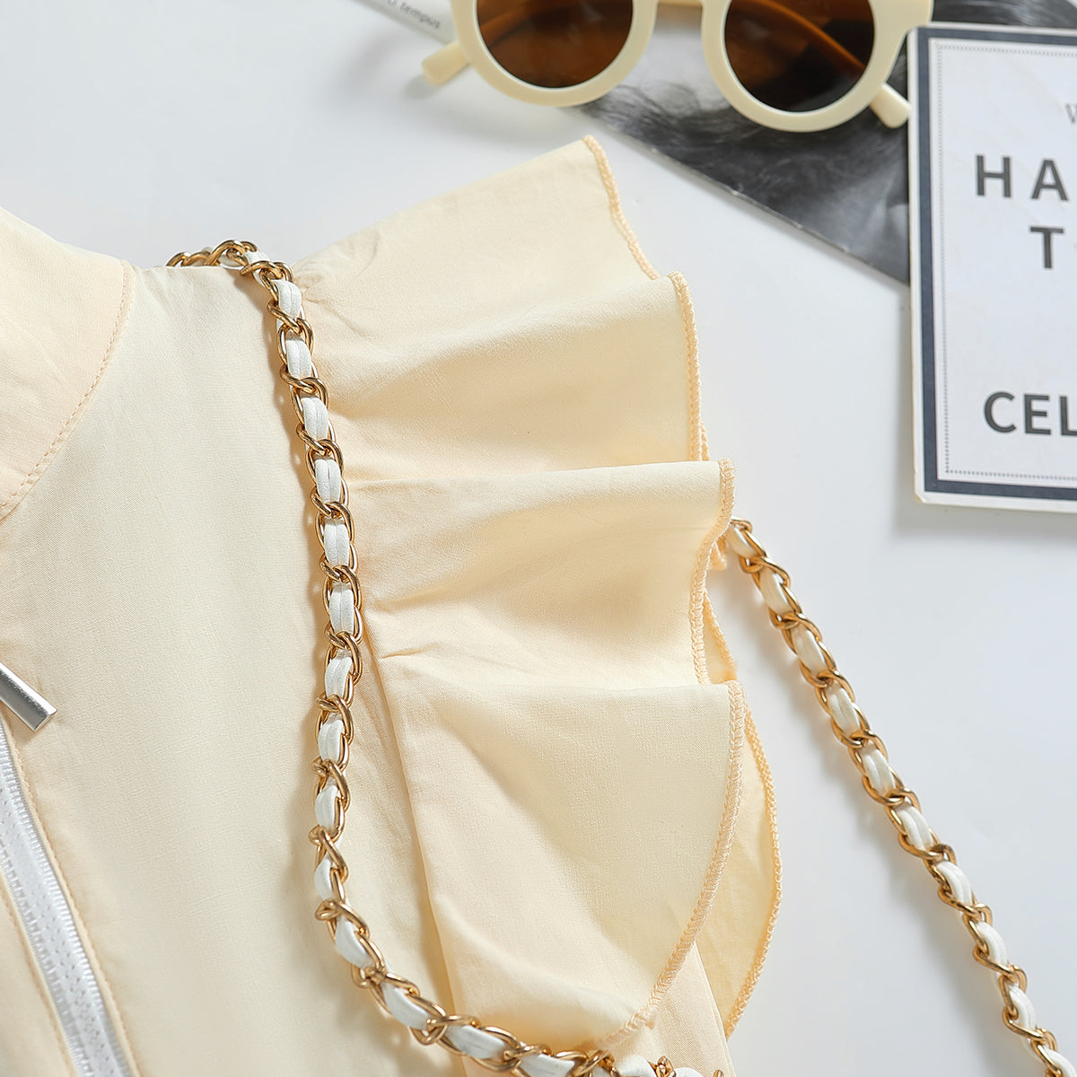 Girls White with Ruffles Cotton Playsuit