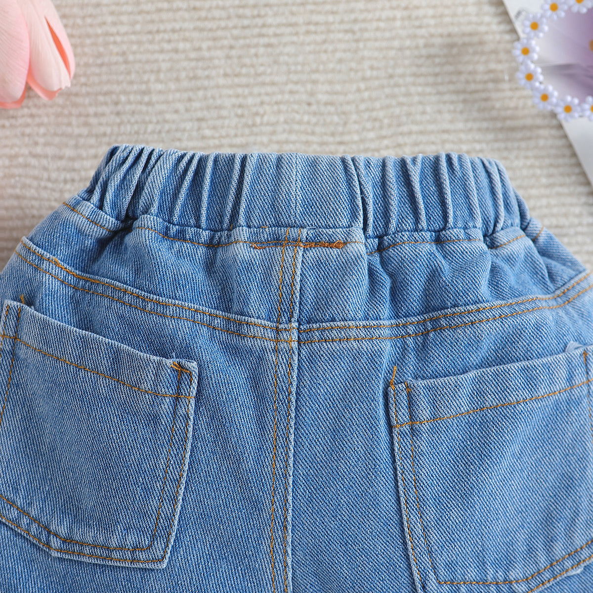 Boys Blue Mid-Rise Rapid-Dry Denim Shorts