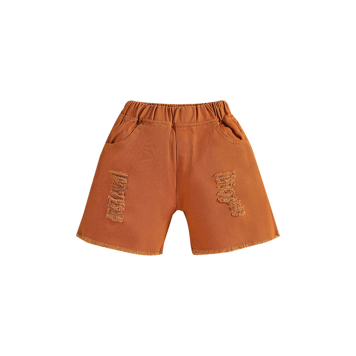 Boys Orange-Coloured Mid-Rise Rapid-Dry Denim Shorts