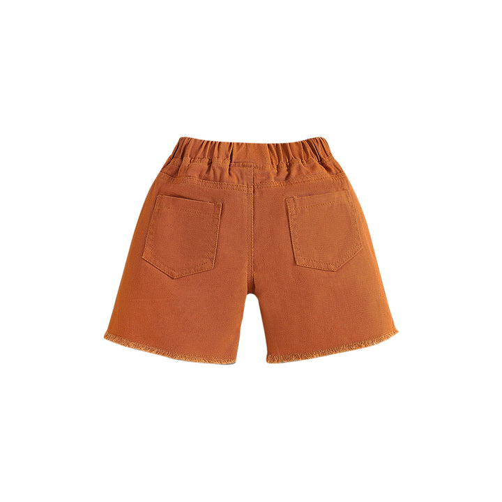 Boys Orange-Coloured Mid-Rise Rapid-Dry Denim Shorts