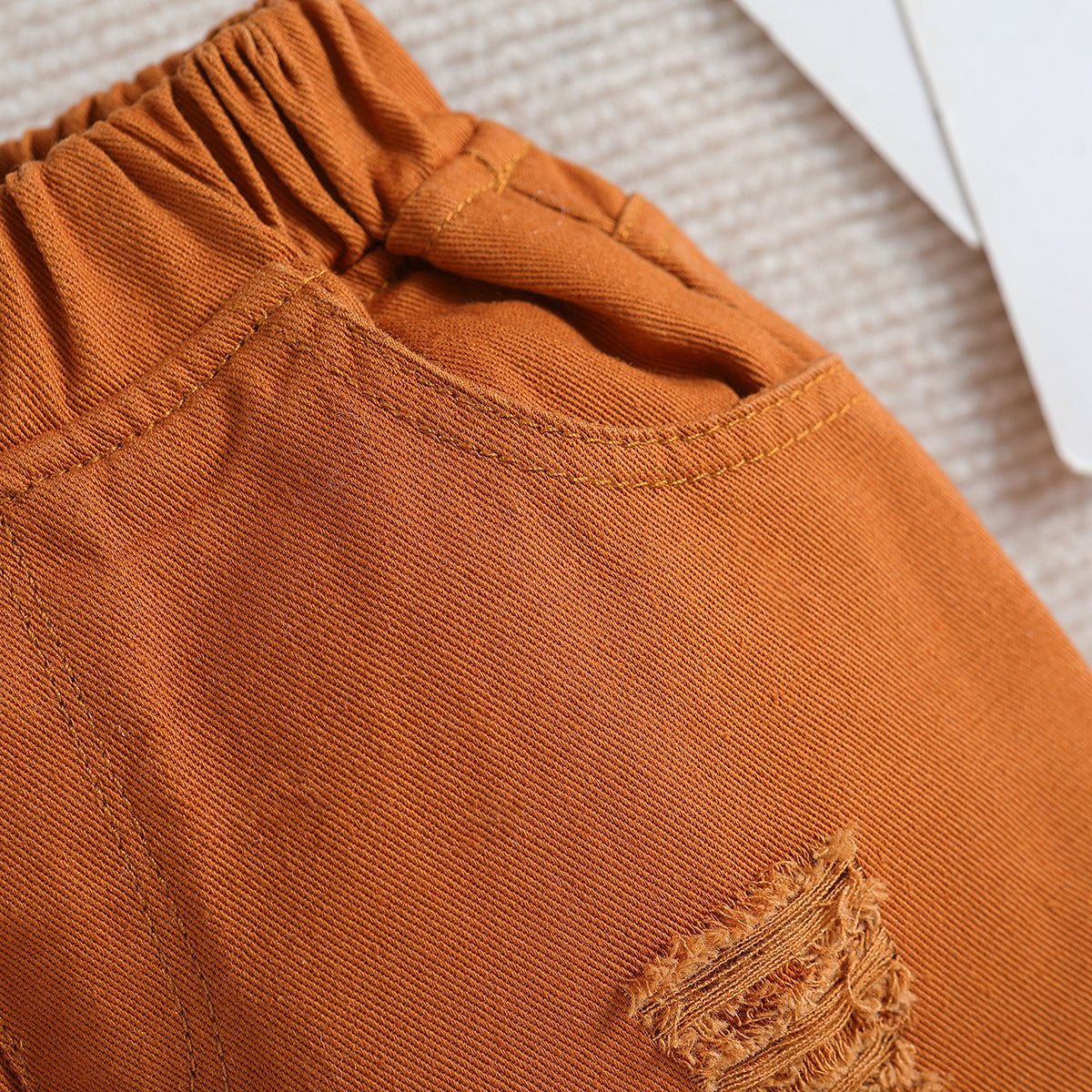 Boys Orange-Coloured Mid-Rise Rapid-Dry Denim Shorts