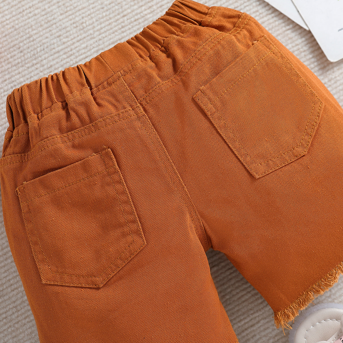 Boys Orange-Coloured Mid-Rise Rapid-Dry Denim Shorts