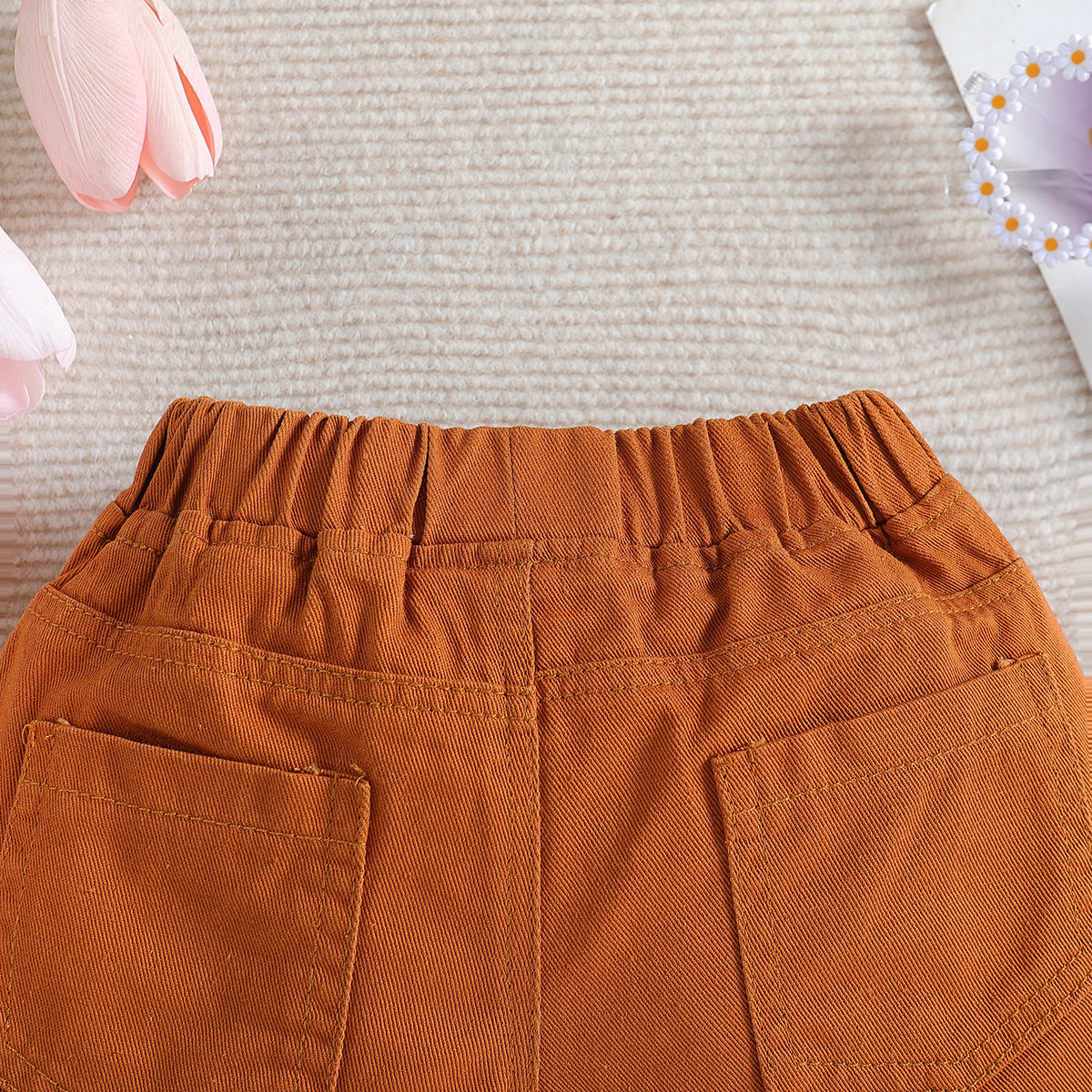 Boys Orange-Coloured Mid-Rise Rapid-Dry Denim Shorts