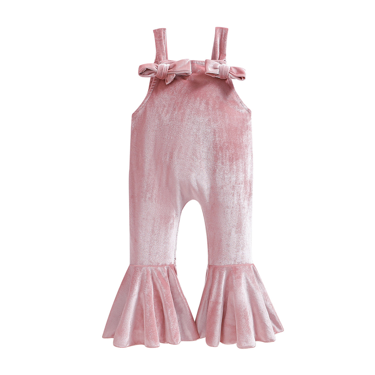Girls Pink Shoulder Straps Sleeveless Ruffled Basic Jumpsuit