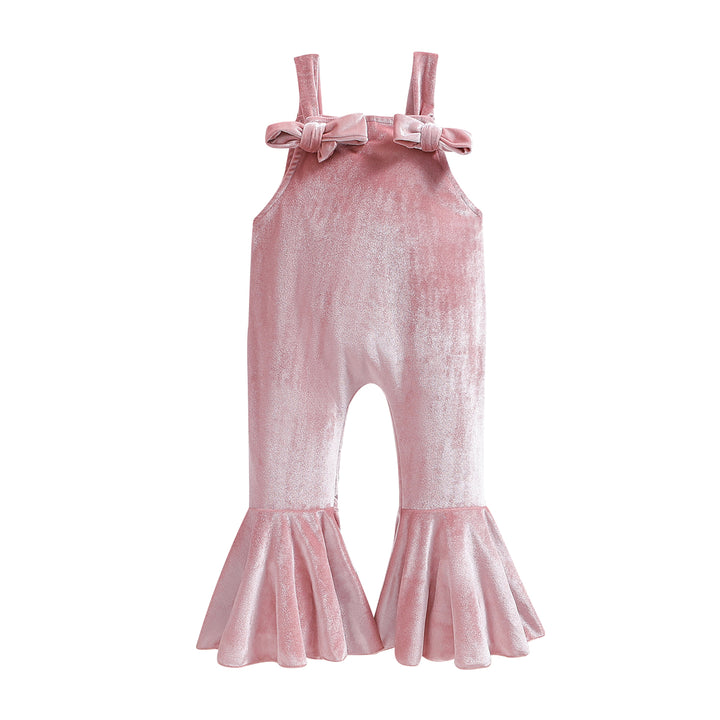 Girls Pink Shoulder Straps Sleeveless Ruffled Basic Jumpsuit