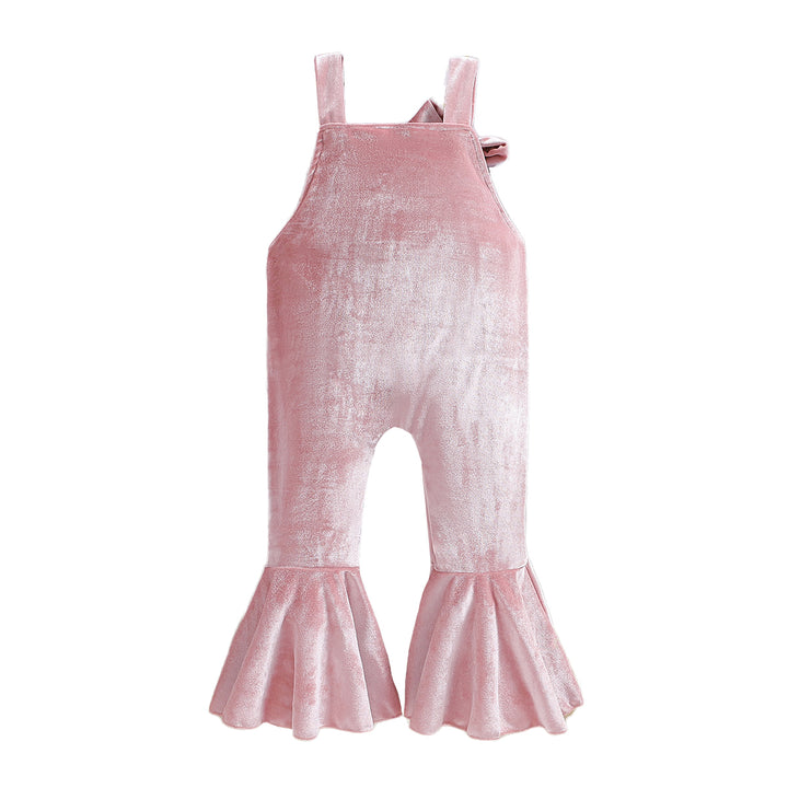 Girls Pink Shoulder Straps Sleeveless Ruffled Basic Jumpsuit