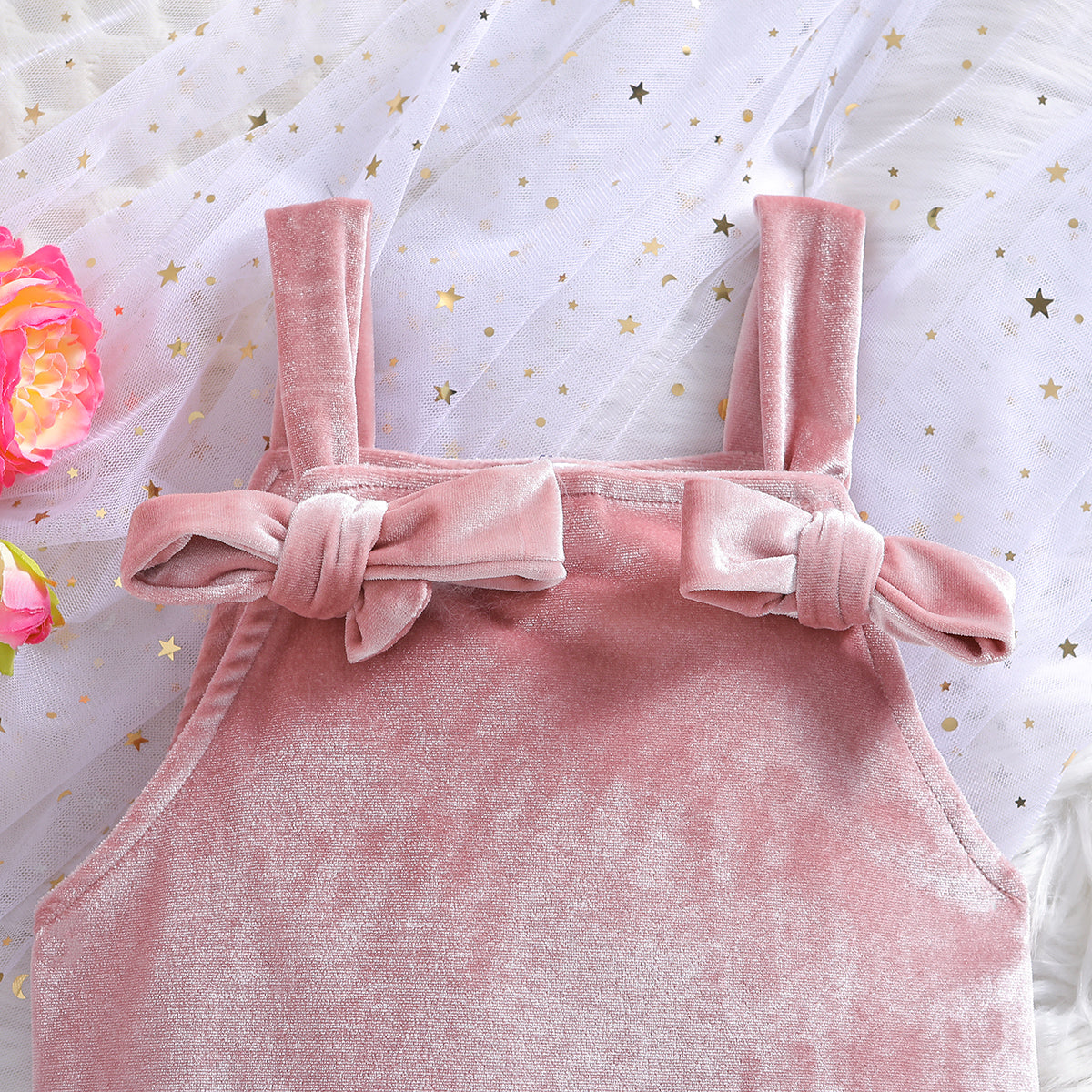 Girls Pink Shoulder Straps Sleeveless Ruffled Basic Jumpsuit