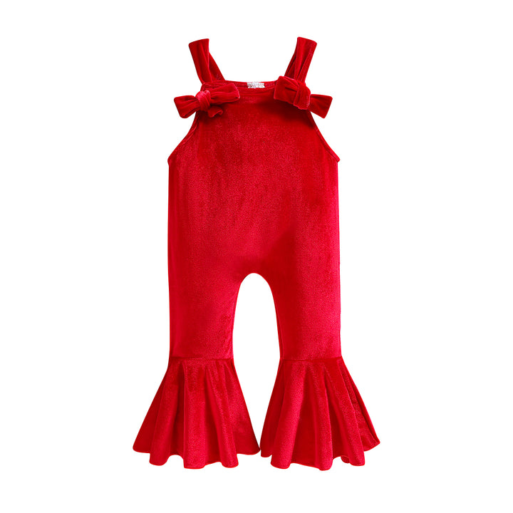 Girls Red Shoulder Straps Cotton Basic Jumpsuit