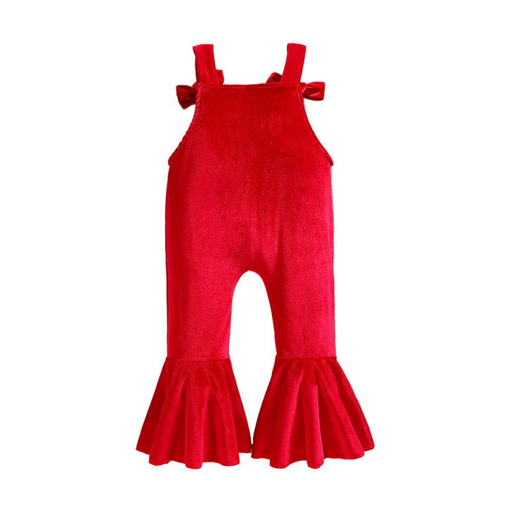 Girls Red Shoulder Straps Cotton Basic Jumpsuit