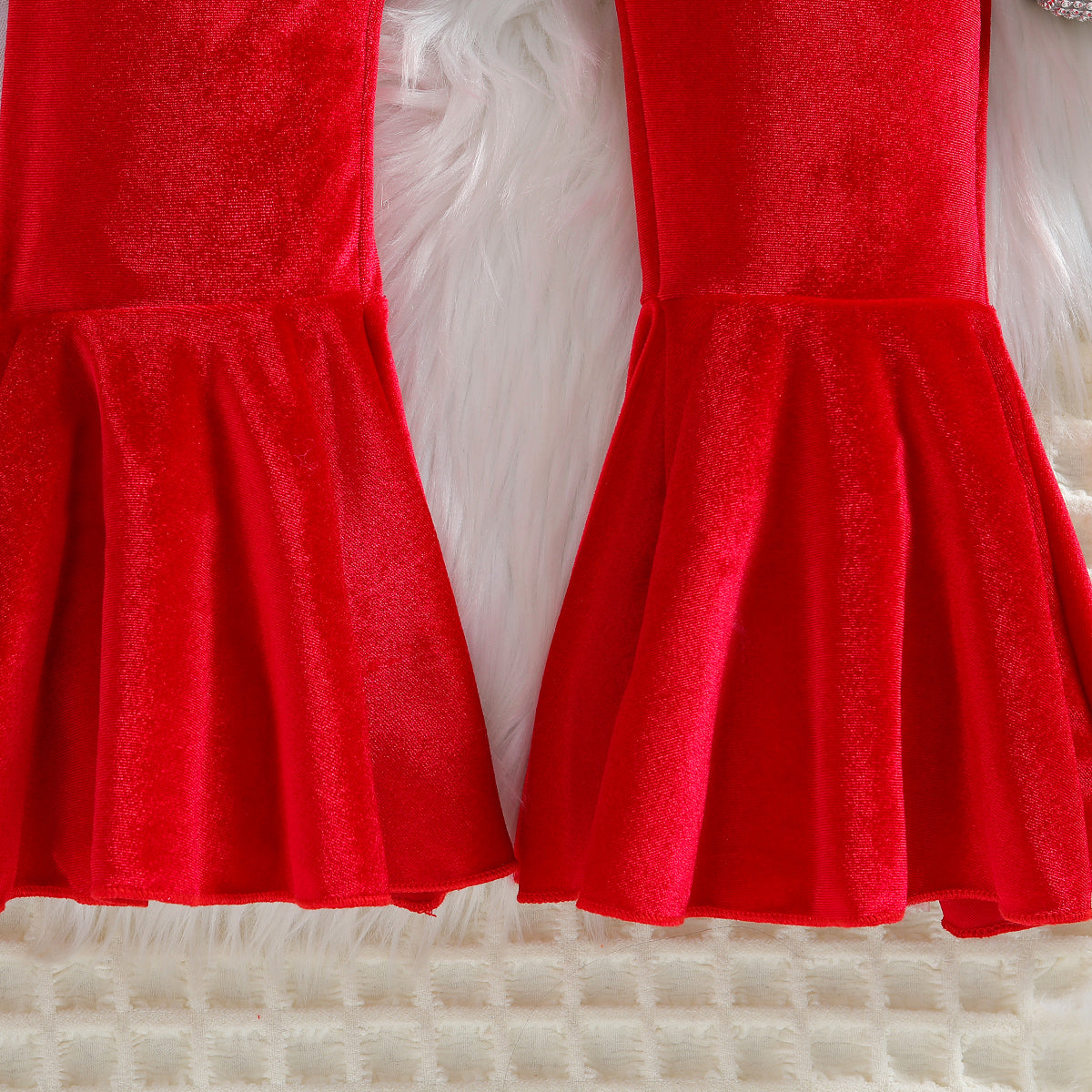 Girls Red Shoulder Straps Cotton Basic Jumpsuit
