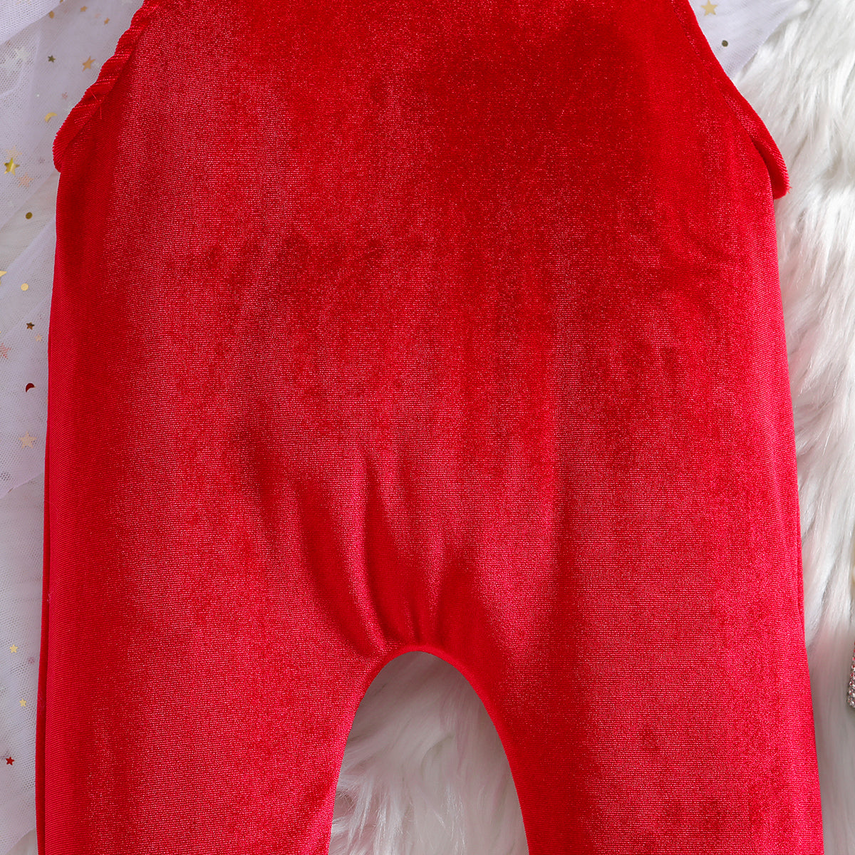 Girls Red Shoulder Straps Cotton Basic Jumpsuit