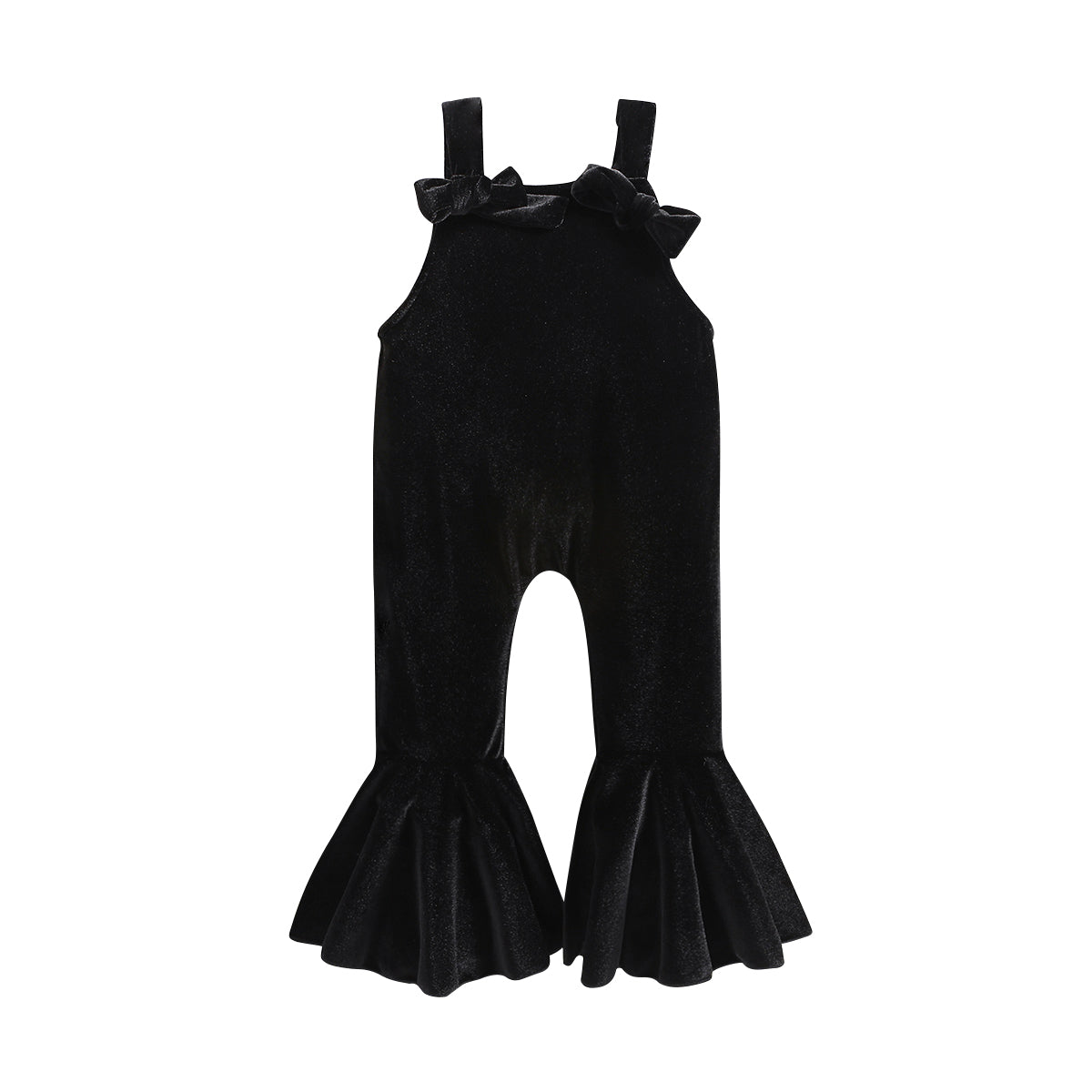 Girls Black Shoulder Straps Cotton Basic Jumpsuit