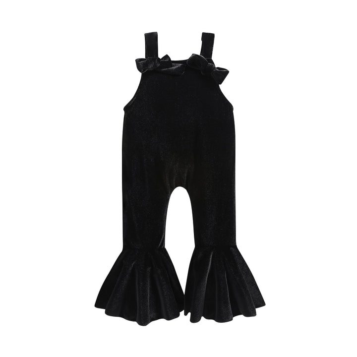 Girls Black Shoulder Straps Cotton Basic Jumpsuit