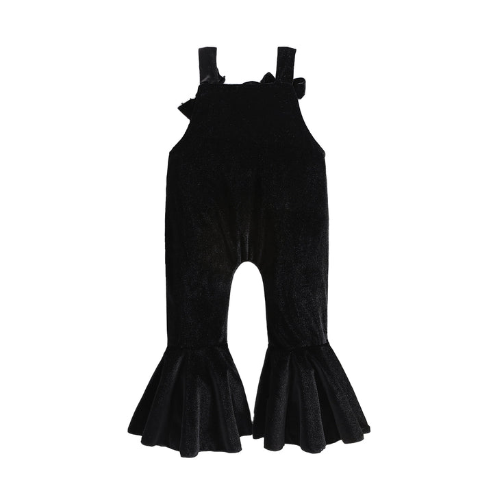Girls Black Shoulder Straps Cotton Basic Jumpsuit