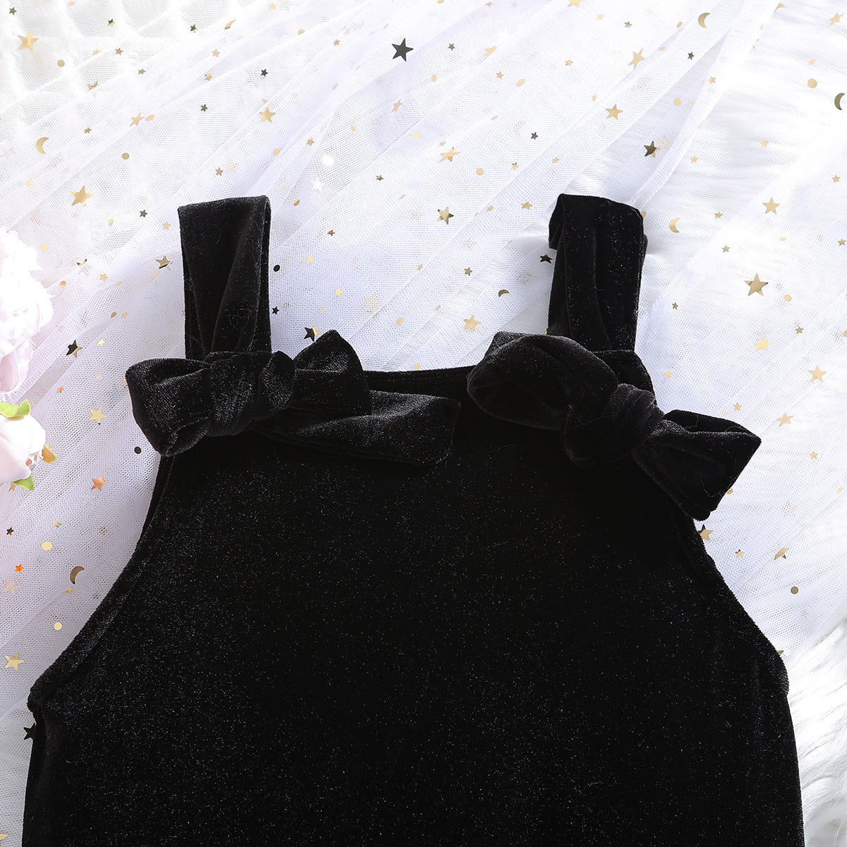 Girls Black Shoulder Straps Cotton Basic Jumpsuit