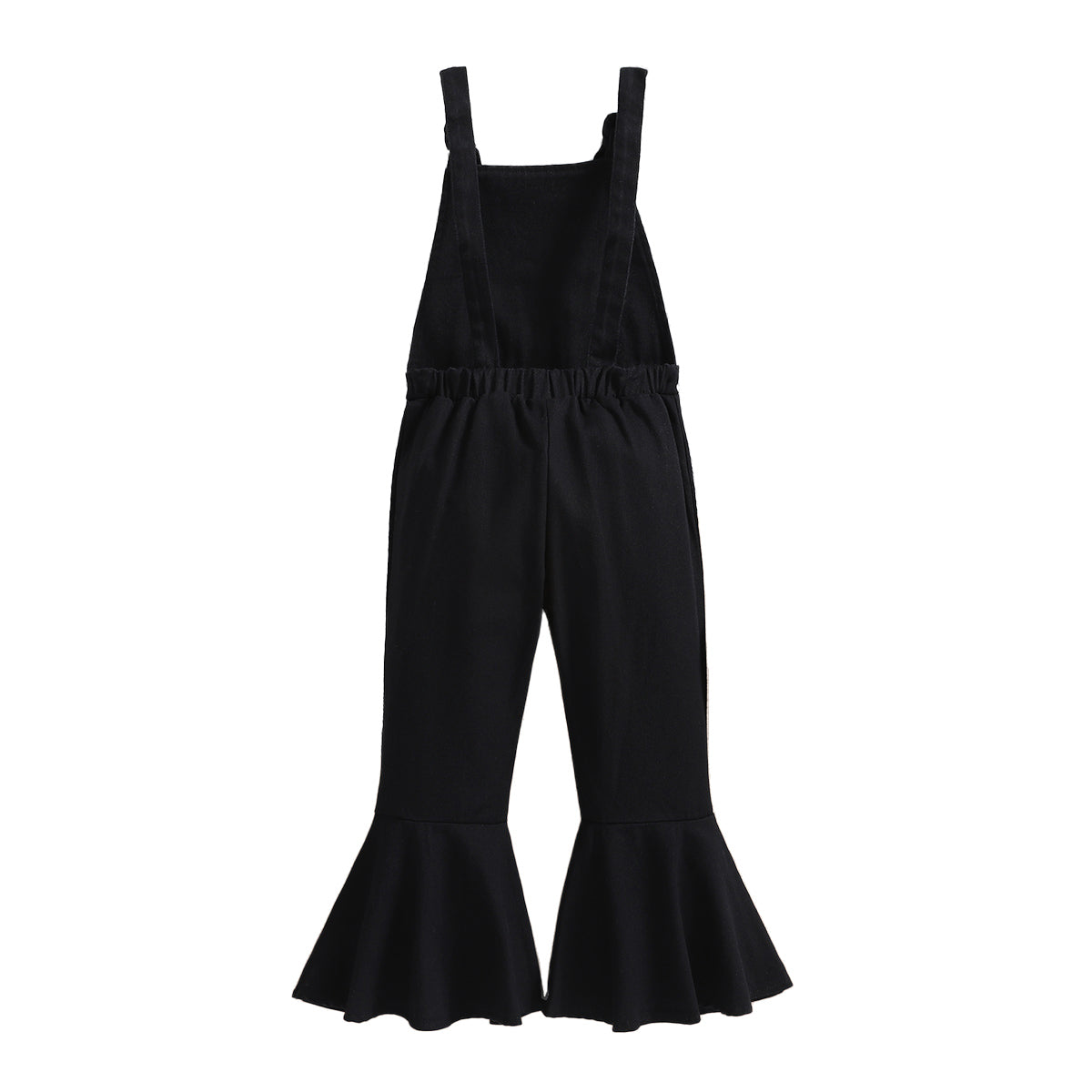 Girls Black Shoulder Straps Sleeveless Ruffled Capri Jumpsuit