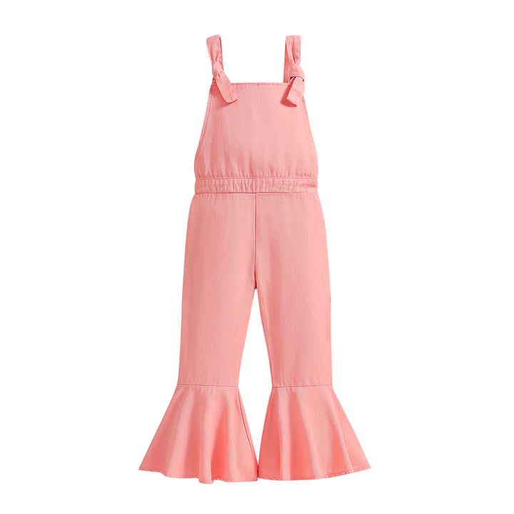 Girls Pink Shoulder Straps Cotton Basic Jumpsuit