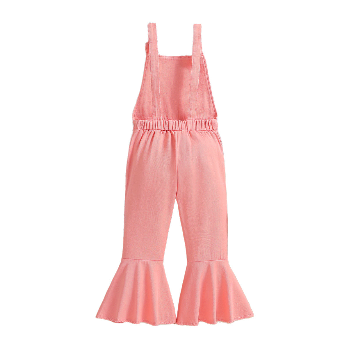 Girls Pink Shoulder Straps Cotton Basic Jumpsuit