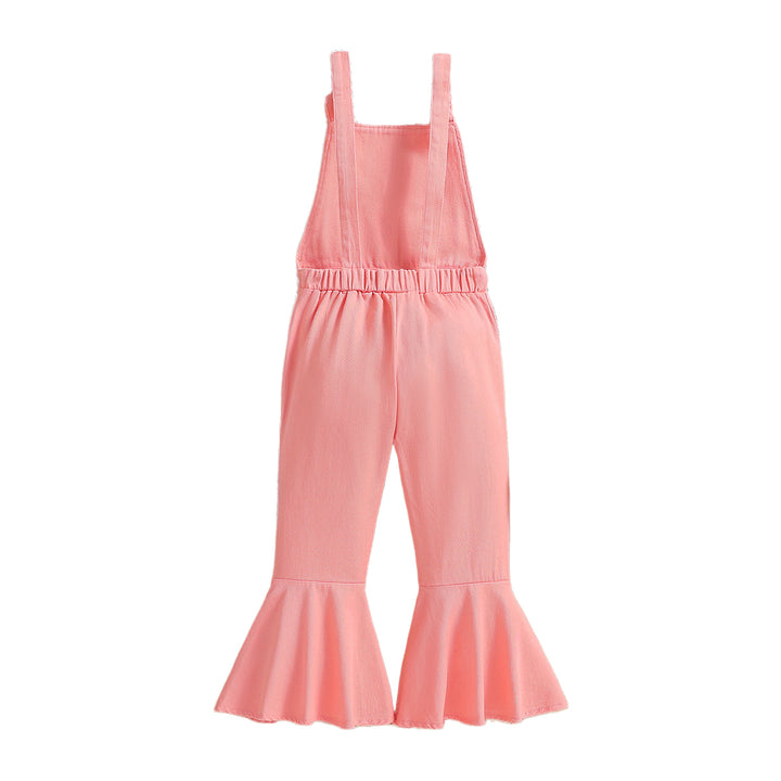 Girls Pink Shoulder Straps Cotton Basic Jumpsuit