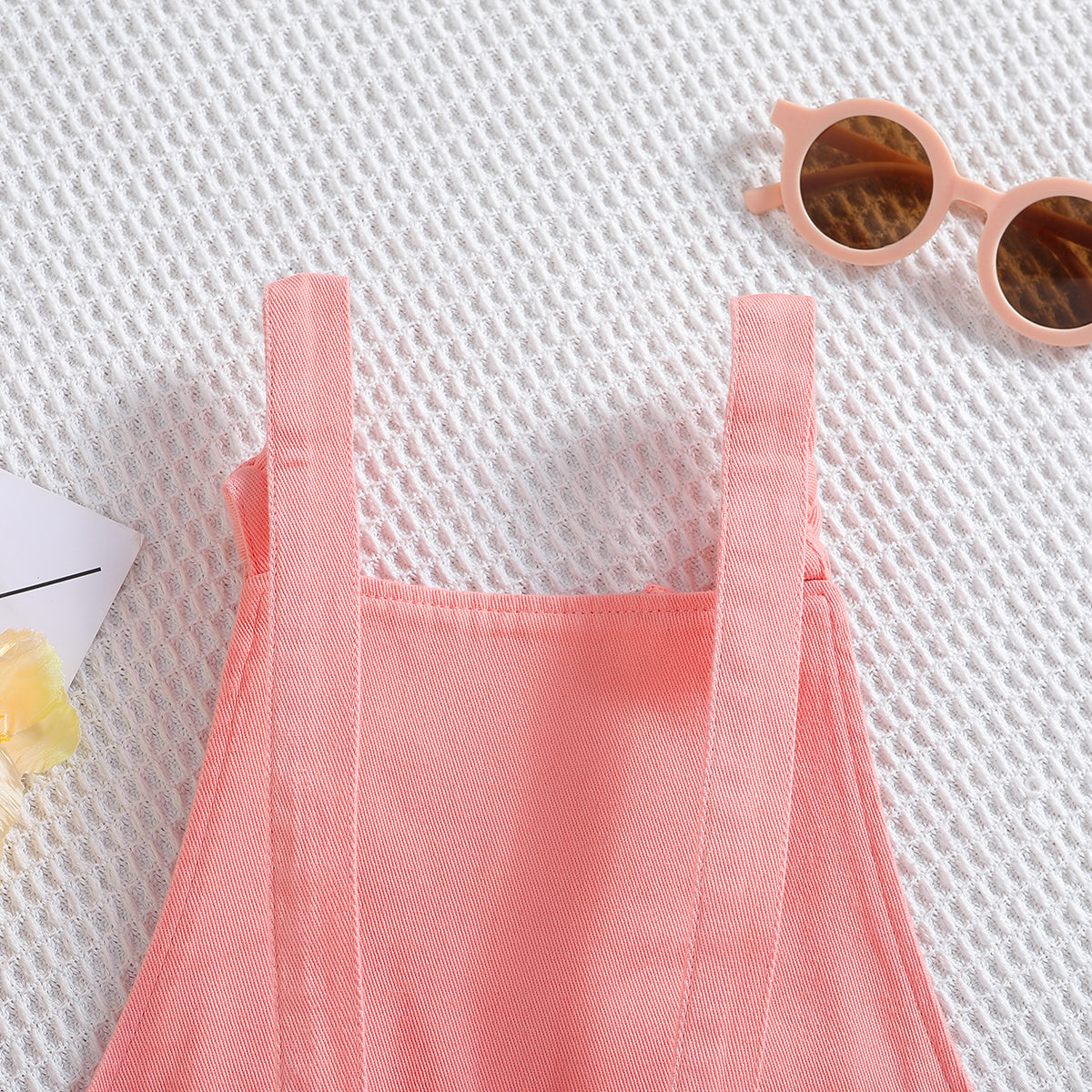 Girls Pink Shoulder Straps Cotton Basic Jumpsuit