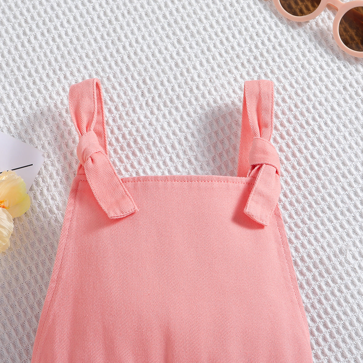 Girls Pink Shoulder Straps Cotton Basic Jumpsuit