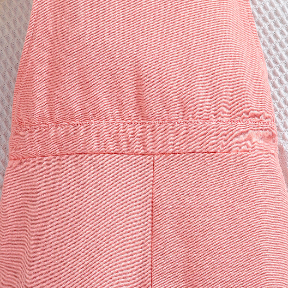 Girls Pink Shoulder Straps Cotton Basic Jumpsuit