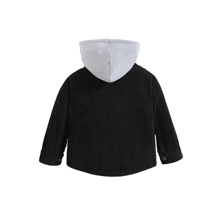 Boys Black Striped Hooded Long Sleeves Cotton Tailored Jacket