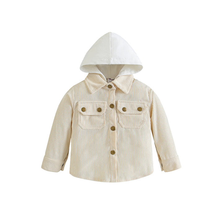Boys Beige Self Design Hooded Open Front Jacket
