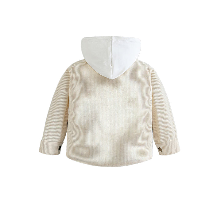 Boys Beige Self Design Hooded Open Front Jacket