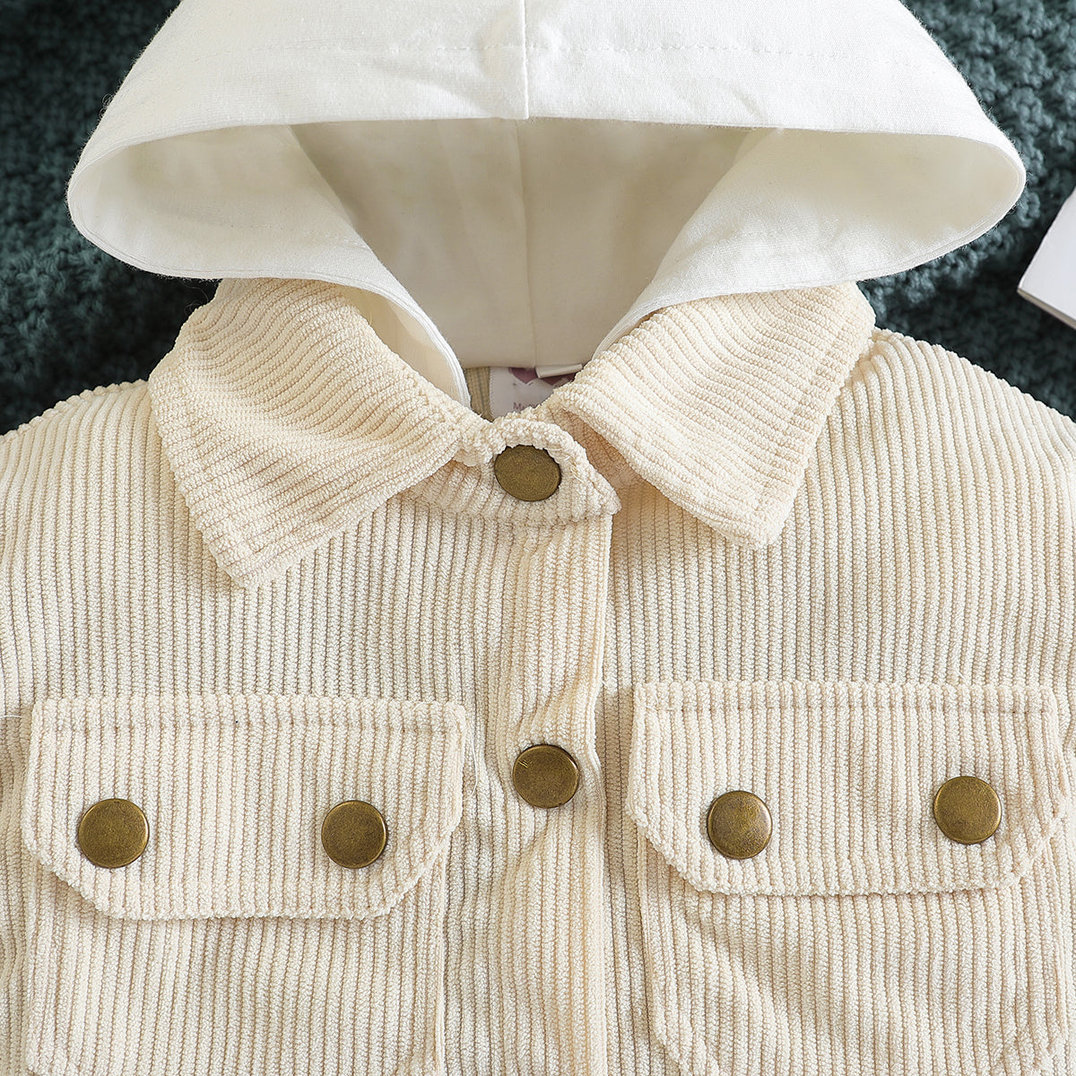 Boys Beige Self Design Hooded Open Front Jacket