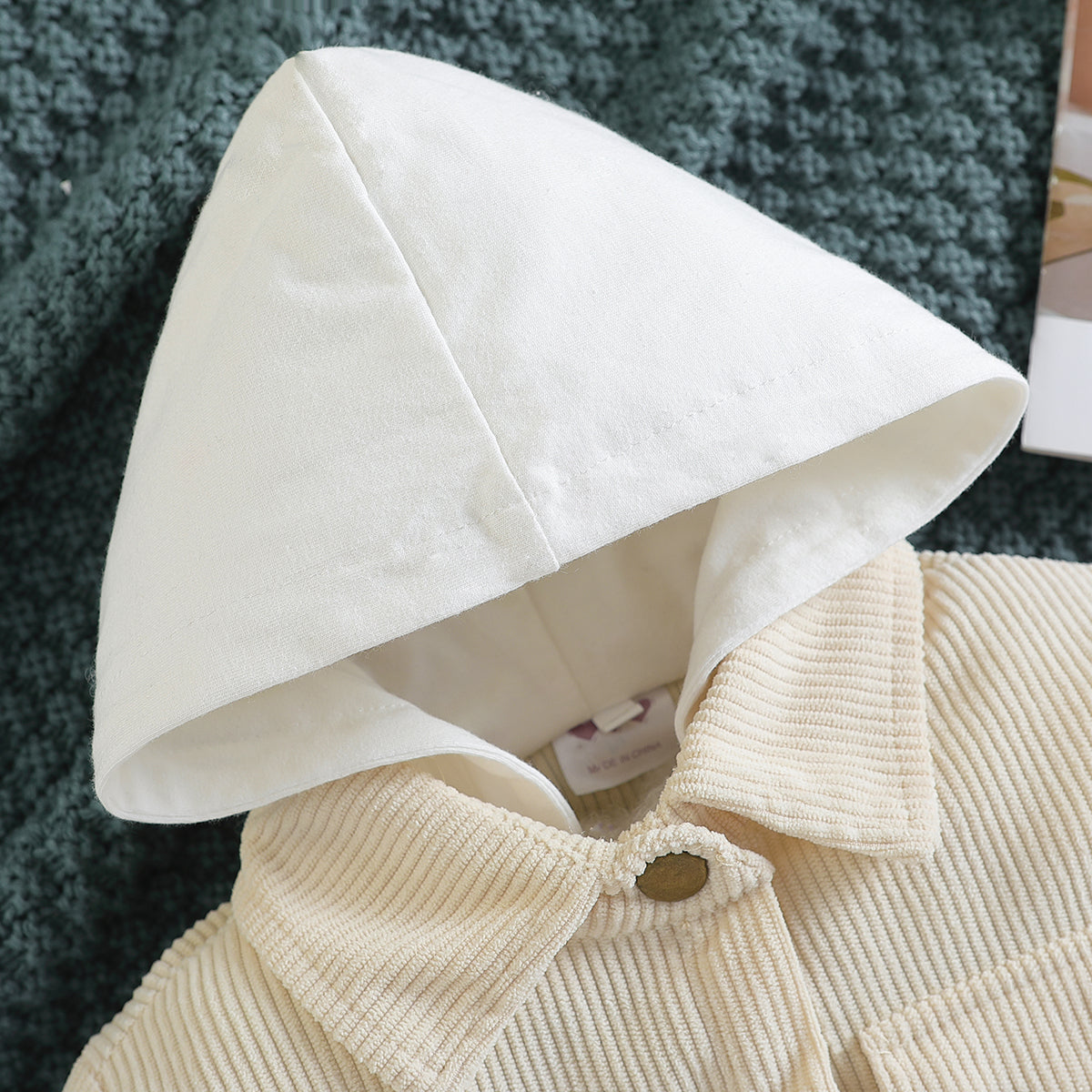 Boys Beige Self Design Hooded Open Front Jacket