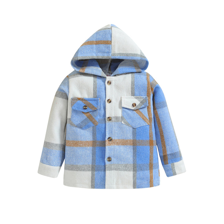 Boys Blue Checked Hooded Windcheater Cotton Longline Tailored Jacket