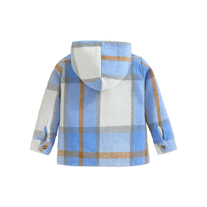Boys Blue Checked Hooded Windcheater Cotton Longline Tailored Jacket