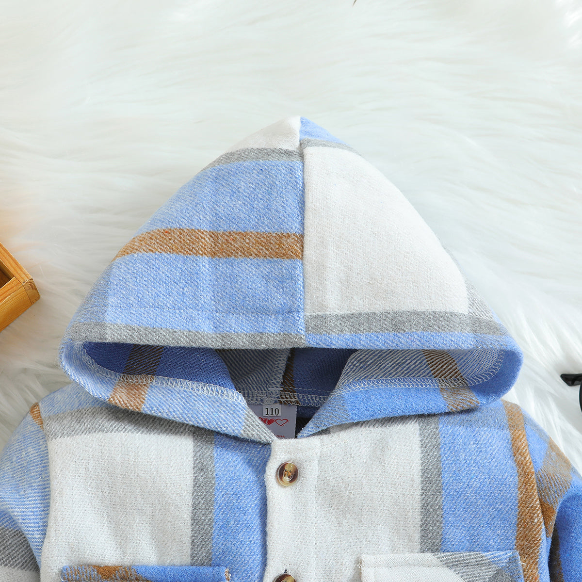 Boys Blue Checked Hooded Windcheater Cotton Longline Tailored Jacket