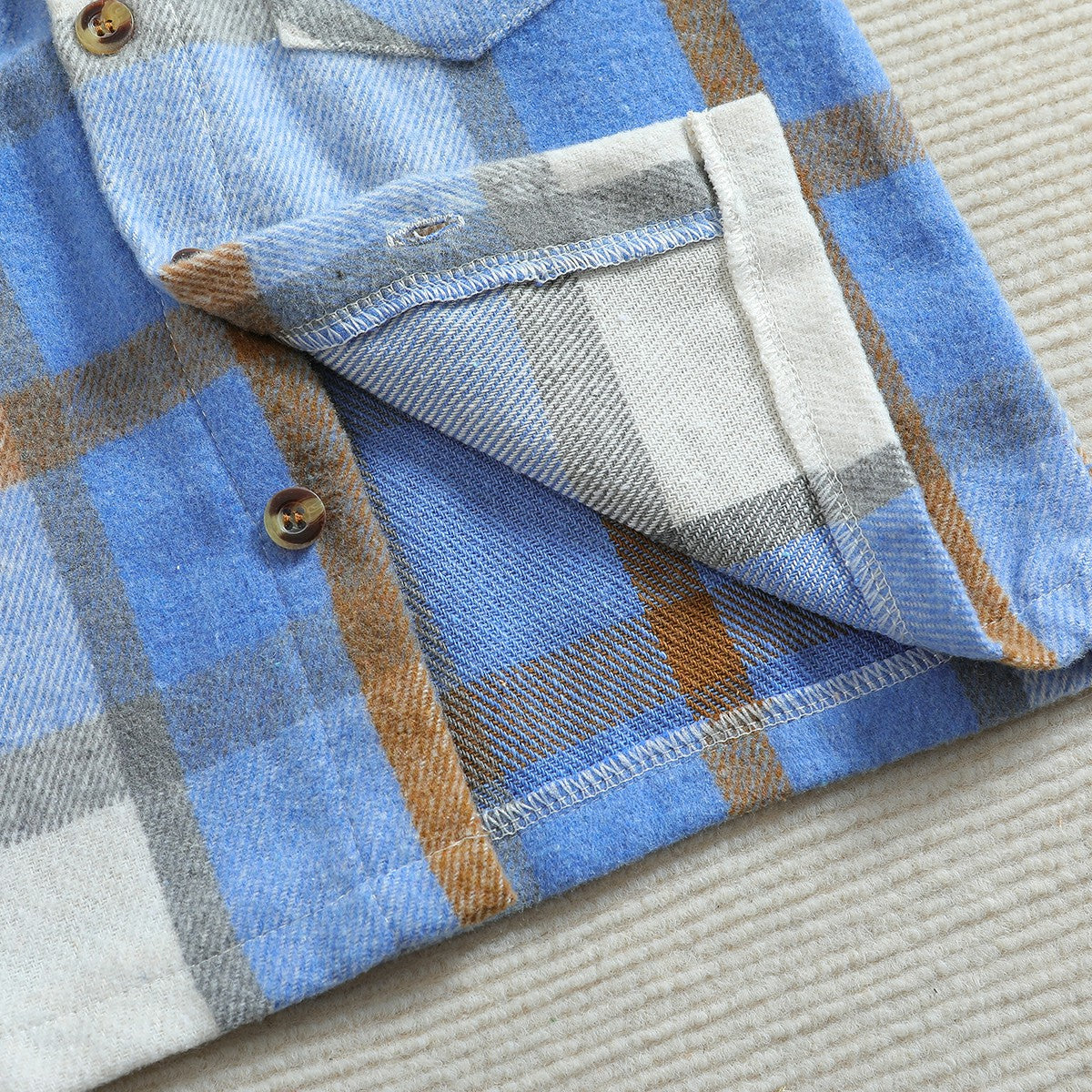 Boys Blue Checked Hooded Windcheater Cotton Longline Tailored Jacket